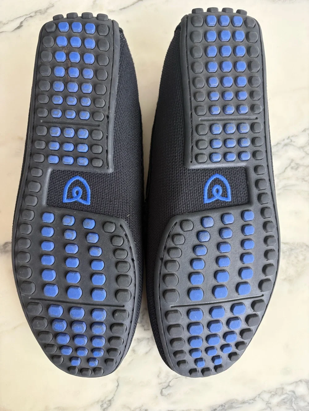 Rothy's The Driver slip-on loafer Black w/blue piping detail sz 9.5